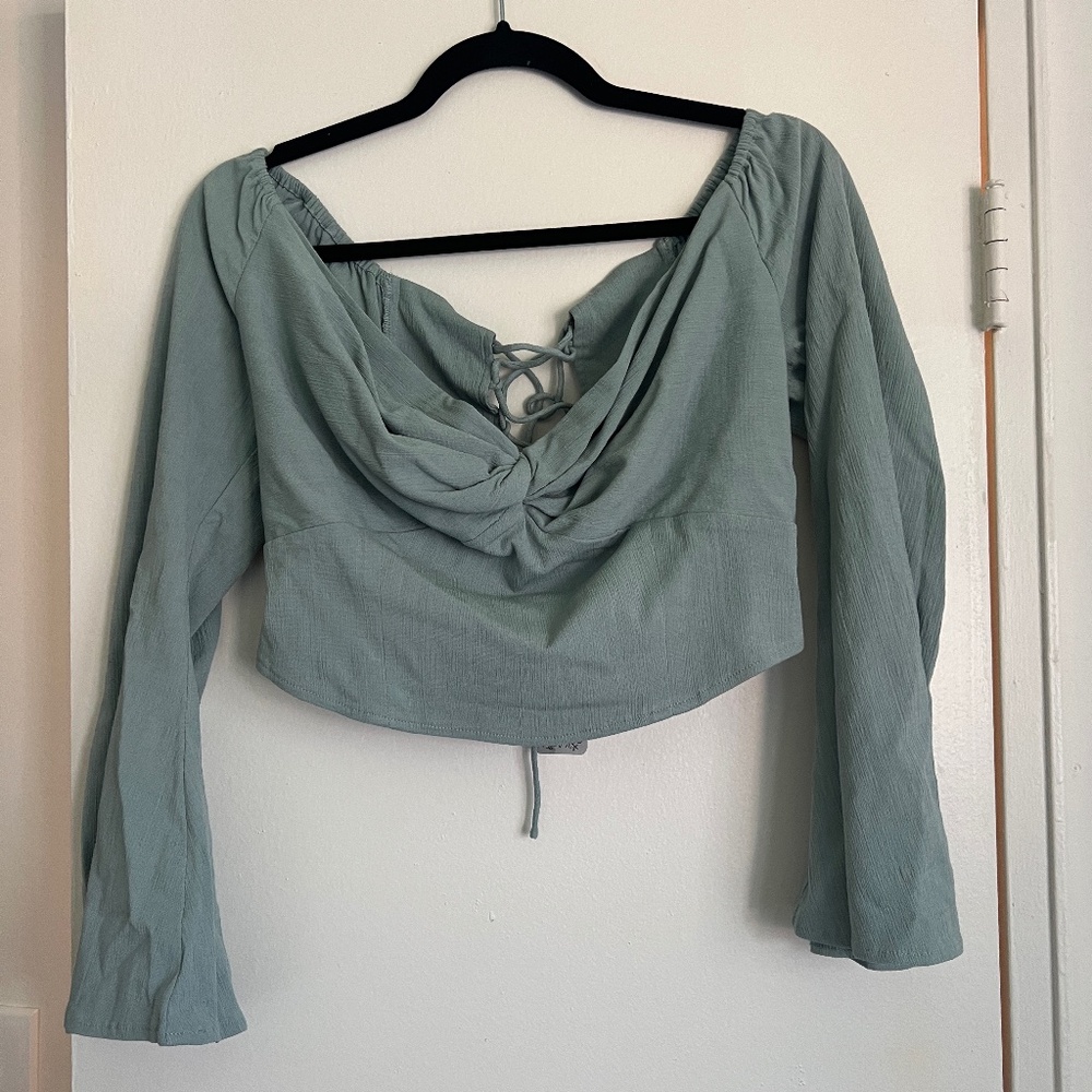 Free People Off the Shoulder Teal Long Sleeve with Tie Back